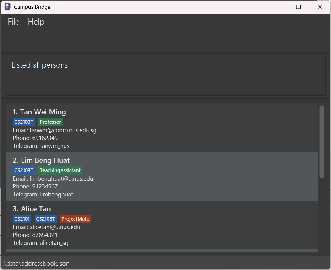 Initial list before `delete 1`