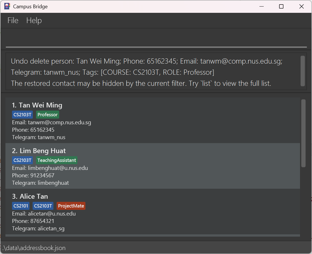 List after `undo`