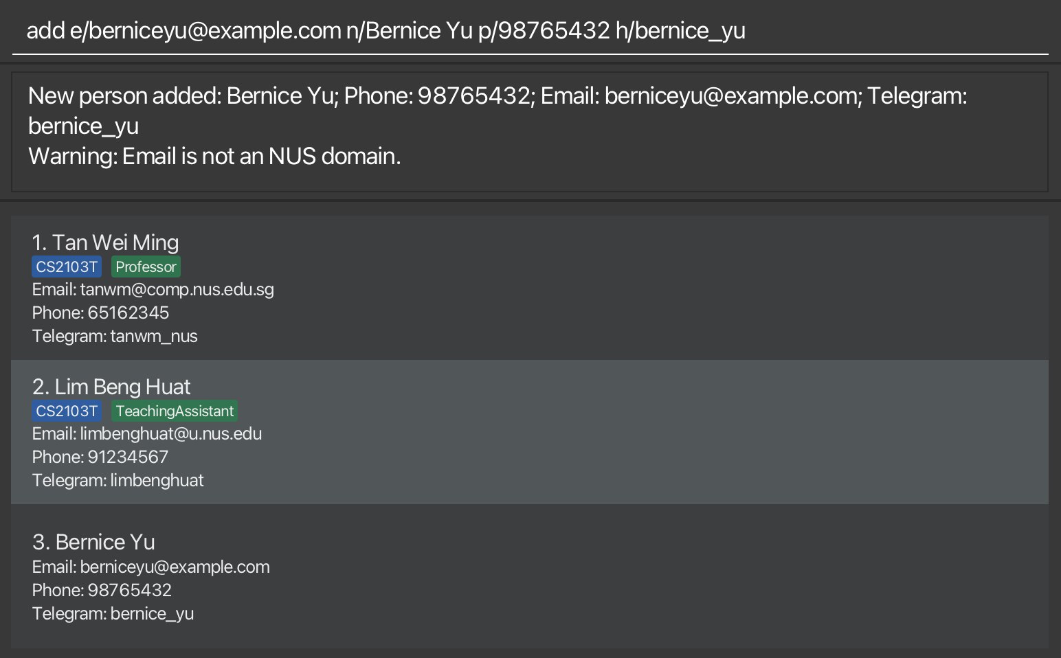 Result of adding Bernice